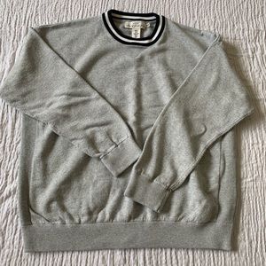 Gray crew sweater with navy and white ringer